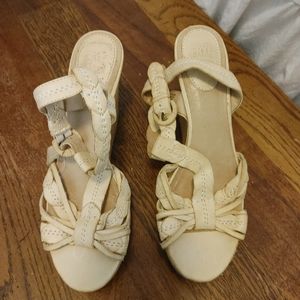 Frye Leather Wedge Heels Cream Size 8.5
